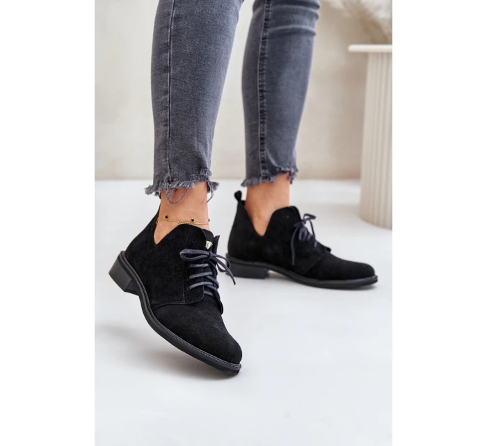 Semišové Polobotky Šněrovací Na Plochém Podpatku Černé model 21670945 - Zazoo