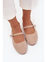 Zdobené dámské baleríny s páskem růžové model 21710842 - Boto