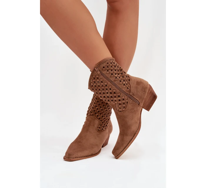 Dámské perforované kotníkové boty na podpatku béžové Ferissa