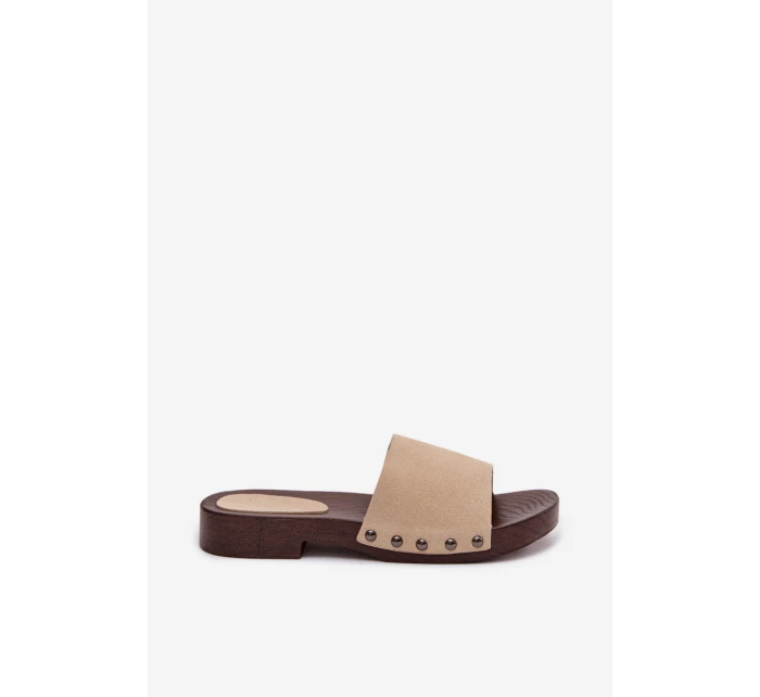 Dámské pantofle s přezkami na plochém podpatku Béžové Amelvessa