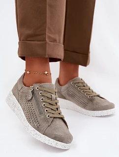 Dámské semišové polobotky se zipem tmavě zelené model 22069539 - EVENTO