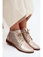 Kožené síťované kotníkové boty na nízkém podpatku Zazoo 4078 Zlaté