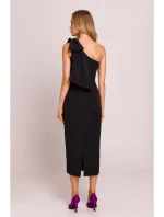 M847 Šaty na jedno rameno s mašlí - černé M847 Šaty na jedno rameno s mašlí - černé