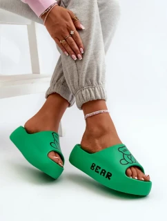 Dámské pěnové pantofle na masivní podrážce s medvídkem, zelená Lamira