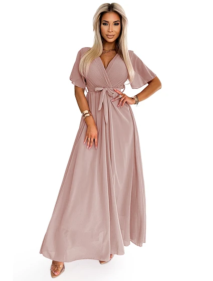 Dlouhé šaty se výstřihem a vázáním model 22316503 - numoco basic