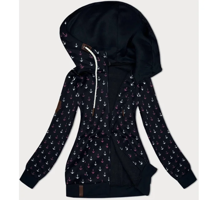Černá teplá rozepínací mikina se vzorem kotev (2307)