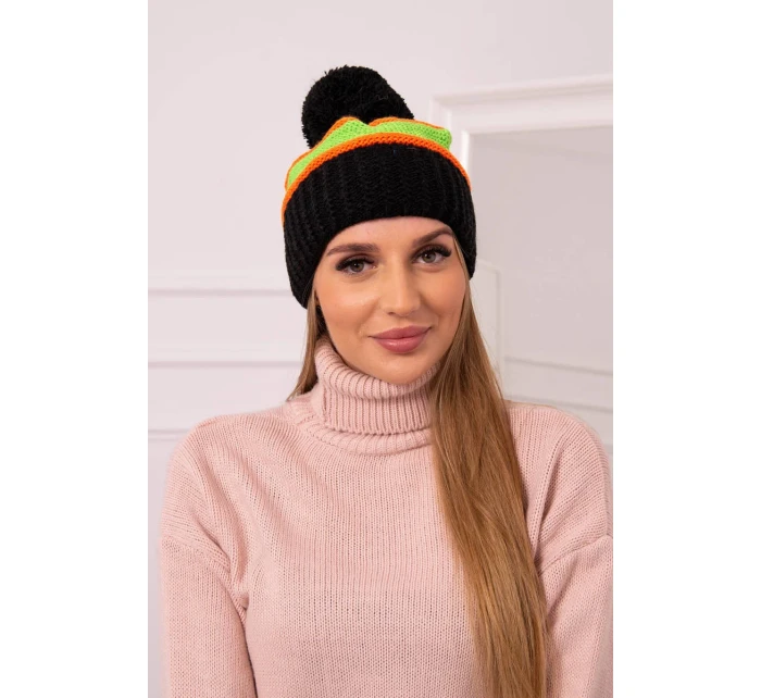 Kinga dámská čepice K297 černá+zelená neon+oranžová Kinga dámská čepice K297 černá+zelená neon+oranžová
