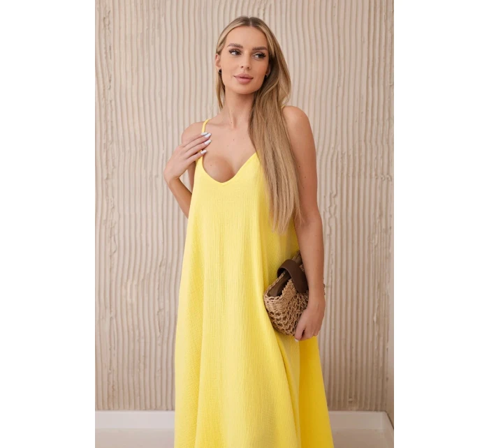 Mušelínové šaty na ramínka žlutý