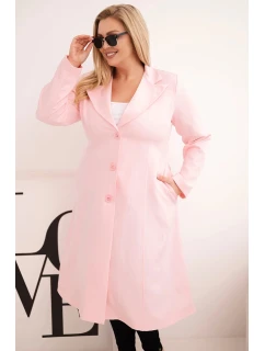 Dámský kabát Plus Size klasický s knoflíky a límečkem model 21959224 růžový - K-Fashion
