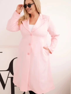 Dámský kabát Plus Size klasický s knoflíky a límečkem cukrově růžový