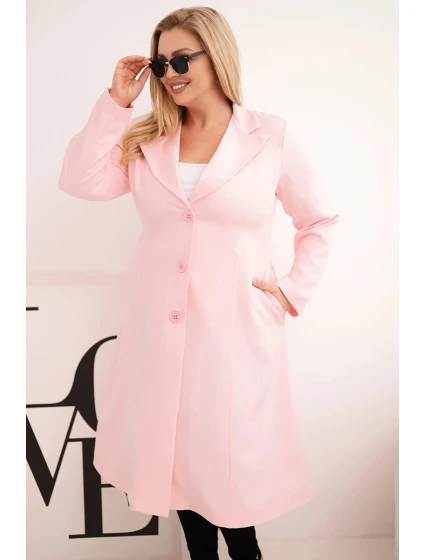 Dámský kabát Plus Size klasický s knoflíky a límečkem cukrově růžový Dámský kabát Plus Size klasický s knoflíky a límečkem cukrově růžový