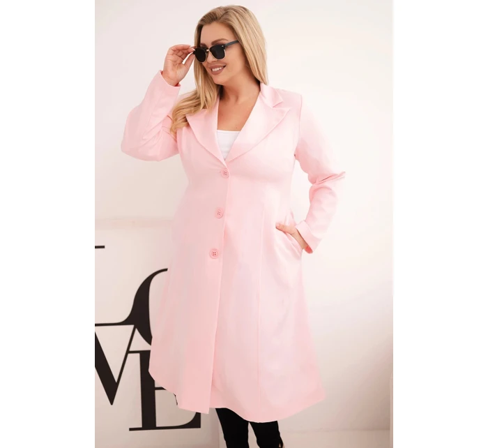 Dámský kabát Plus Size klasický s knoflíky a límečkem cukrově růžový Dámský kabát Plus Size klasický s knoflíky a límečkem cukrově růžový