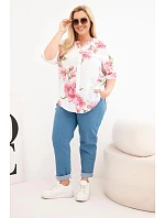 Dámská bavlněná halenka Plus Size s výstřihem do V s květinovým vzorem bílá