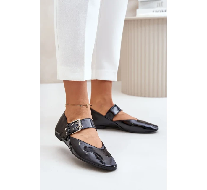 Lakované Baleríny S Páskem Černé Azirae Lakované Baleríny S Páskem Černé Azirae