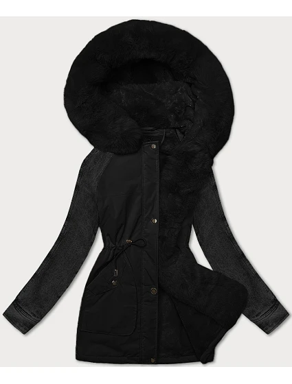 Černá dámská bunda parka s rukávy model 21248840 - WAY MODE Černá dámská bunda parka s rukávy model 21248840 - WAY MODE