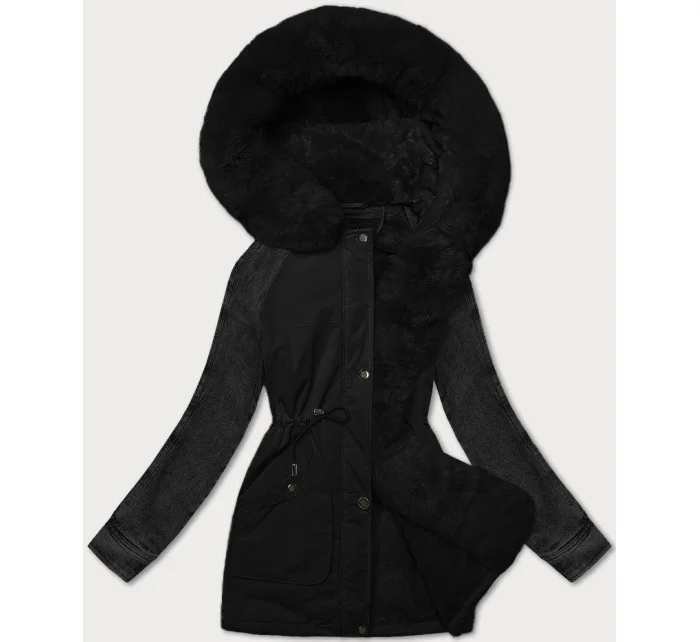 Černá dámská bunda parka s džínovými rukávy Way Mode (WD202301)