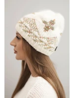 Dámská zimní čepice z vlny a s barevným vzorem model 21753185 ecru - K-Fashion