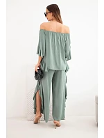 Dámský viskózový boho komplet s volány khaki Dámský viskózový boho komplet s volány khaki