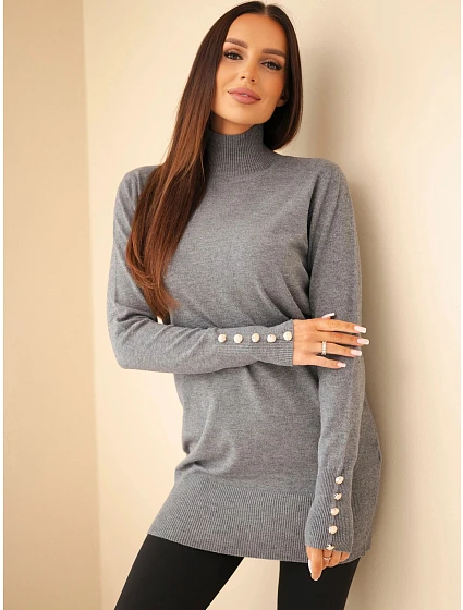 Dámský viskózový svetr s rolákem a dlouhým rukávem grey