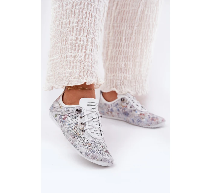 Dámské Kožené Polobotky Z Přírodní Kůže Vzorované model 21691782 Bílé - Artiker