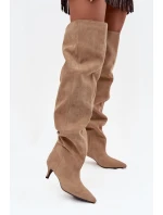 dámské kozačky na podpatku béžové model 21713439 - Boto