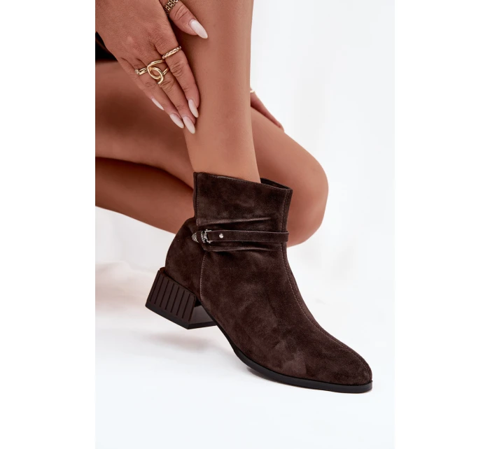 Dámské boty z přírodního semiše na klínu zateplené model 21715526 čokoládové - D&A