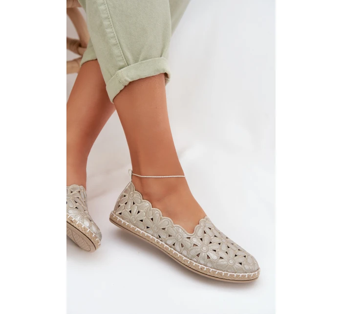 Dámské nazouvací baleríny s květinami zlaté Vennice