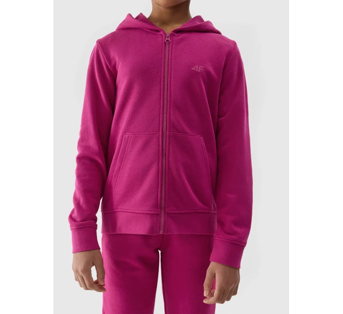 Dívčí tepláková rozepínací mikina s kapucí 4F - růžová