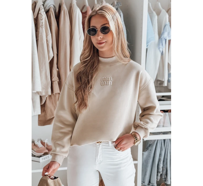 Dámská oversize mikina s nášivkou LOVASON béžová FashionStreet BY1420 Dámská oversize mikina s nášivkou LOVASON béžová FashionStreet BY1420