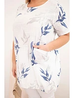 Dámská bavlněná halenka Plus Size s krátkým rukávem a vázáním dole bílá