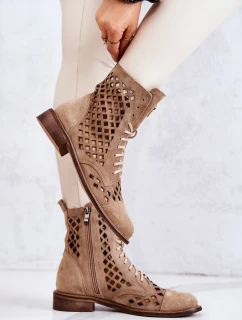 Zazoo 2695 děrované kožené boty Camel