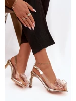 Sandály na podpatku s ozdobou a krystaly D&A MR52-236 zlaté Sandály na podpatku s ozdobou a krystaly D&A MR52-236 zlaté