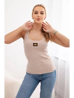 Žebrovaná halenka s třpytkami béžová