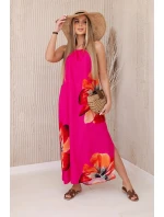 Viskózové šaty uvázané kolem krku fuchsie Viskózové šaty uvázané kolem krku fuchsie