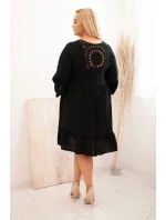 Dámské viskózové šaty Plus Size s ažurovou ozdobou černá