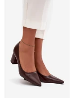 Lodičky na sloupkovém podpatku se  čokoládové model 21711480 - Boto