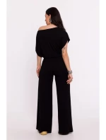 B287 Viskózový top s výstřihem na ramena - černý