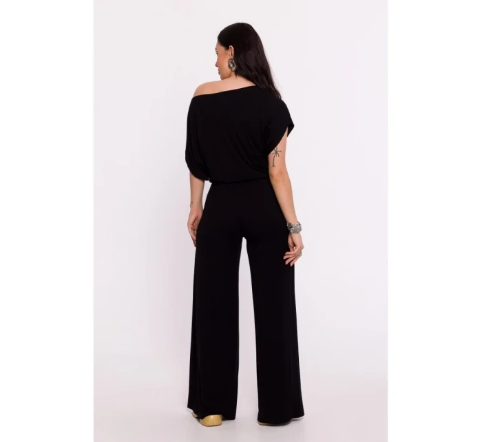 B287 Viskózový top s výstřihem na ramena - černý