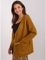Tmavě žlutý dámský kabelový pletený svetr