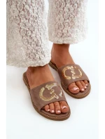 Dámské ploché pantofle s flitry S.Barski Hnědá Dámské ploché pantofle s flitry S.Barski Hnědá