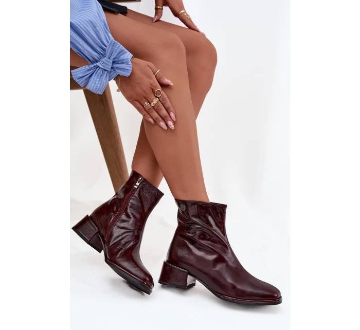 Dámské kožené botky na podpatku D&A, zateplené – bordó Dámské kožené botky na podpatku D&A, zateplené – bordó