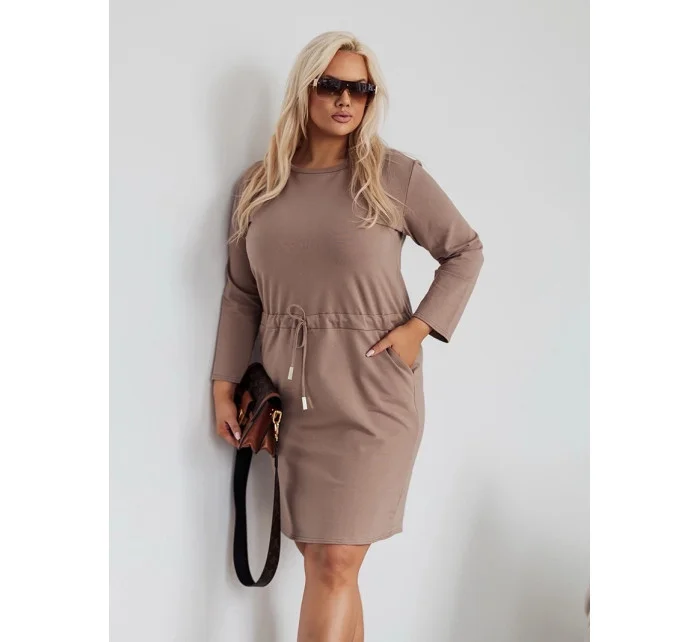 Dámské bavlněné šaty v barvě cappuccino se šňůrkou model 20070243 - Moon
