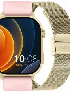 Chytré hodinky model 21805519 Růžový silikonový řemínek + zlatý náramek - Gravity