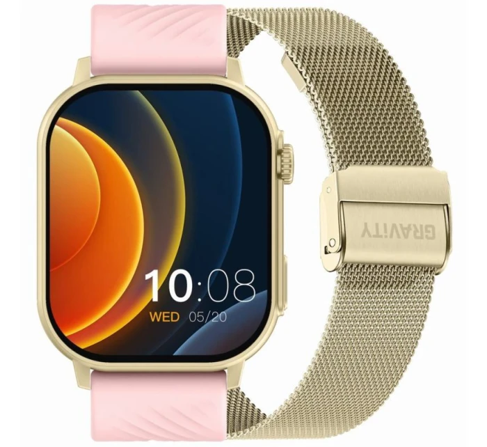 Chytré hodinky Gravity GT15-7 Růžový silikonový řemínek + zlatý náramek Chytré hodinky Gravity GT15-7 Růžový silikonový řemínek + zlatý náramek