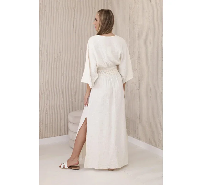 Mušelínové šaty s výšivkou v pase světle béžová