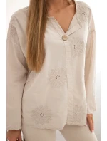 Košilová halenka s vyšívaným vzorem béžový