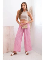 Dámské pruhované viskózové kalhoty se širokými nohavicemi růžový
