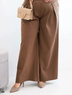 Dámské kalhoty Plus Size s širokými nohavicemi a plisováním camelové
