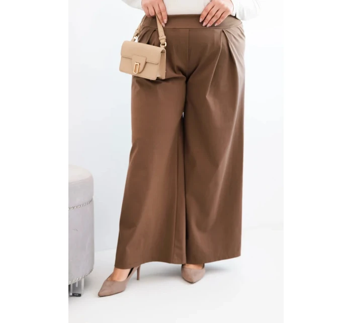 Dámské kalhoty Plus Size s širokými nohavicemi a plisováním camelové