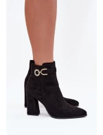 Eko Zamszové Kotníkové Boty Na Podpatku S Ozdobou Černé Lymall Eko Zamszové Kotníkové Boty Na Podpatku S Ozdobou Černé Lymall